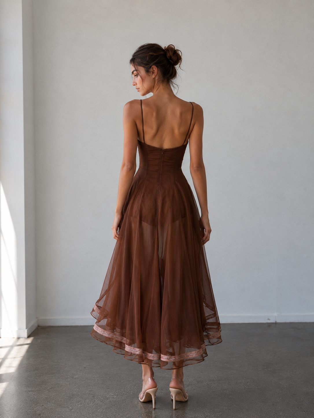 Chocolate Lace Contrast Midi Dress